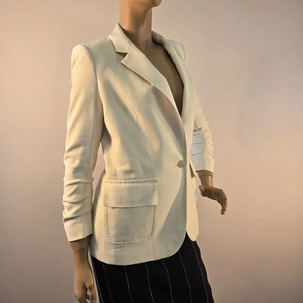 DKNY Donna Karan Rushed Sleeve One Button Blazer Size 2 Beige Color